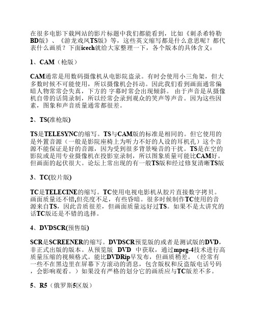 电影TS、TC、SCR、R5、BD、HD等版本是什么意思