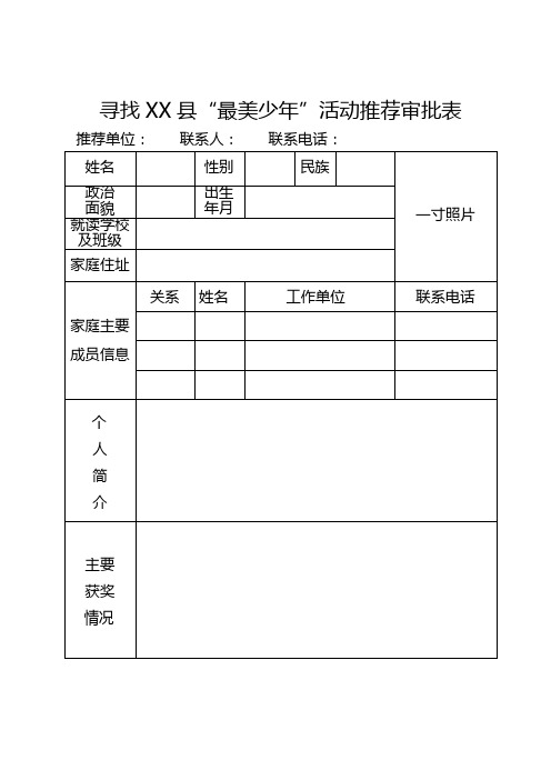 最美少年审批表