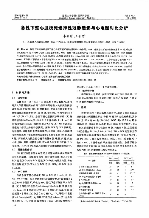 急性下壁心肌梗死选择性冠脉造影与心电图对比分析