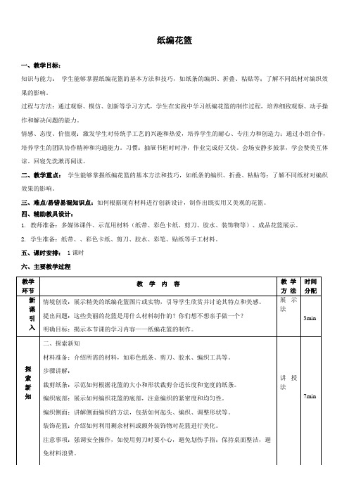 纸编花篮 教学设计 劳动课