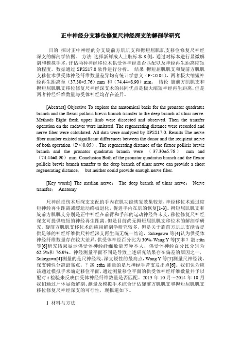 正中神经分支移位修复尺神经深支的解剖学研究