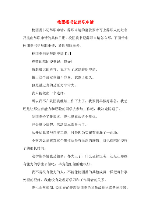 2019年校团委书记辞职申请