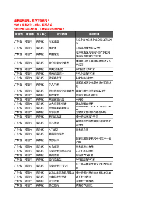 新版广东省揭阳市揭东区美容美发企业公司商家户名录单联系方式地址大全398家
