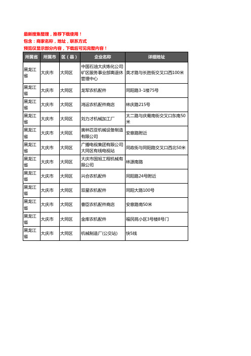 新版黑龙江省大庆市大同区机床企业公司商家户名录单联系方式地址大全12家