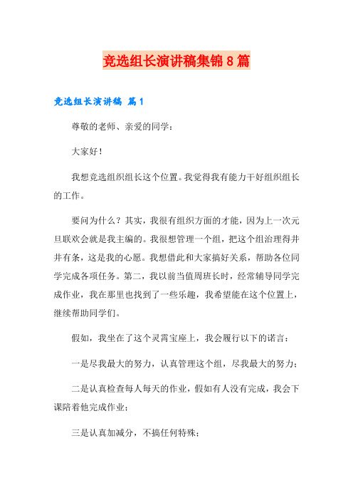 竞选组长演讲稿集锦8篇
