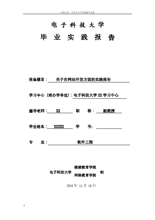关于在网站开发方面的实践报告