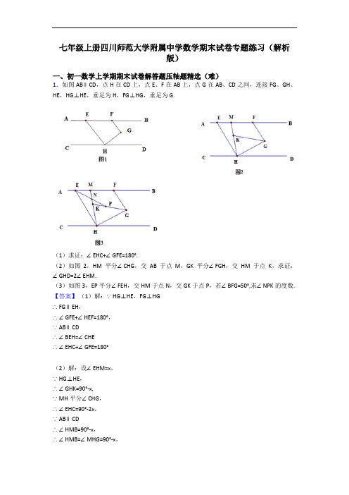 七年级上册四川师范大学附属中学数学期末试卷专题练习(解析版)