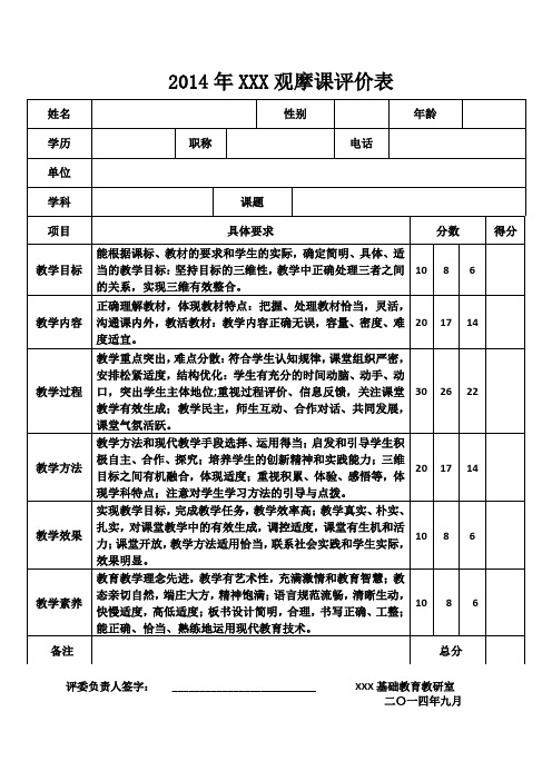 优质课评价表