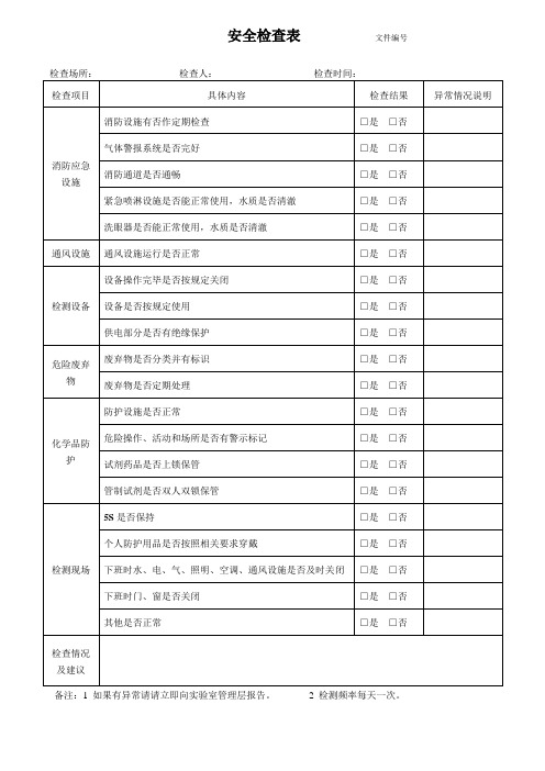 ISO17025：2017安全检查表