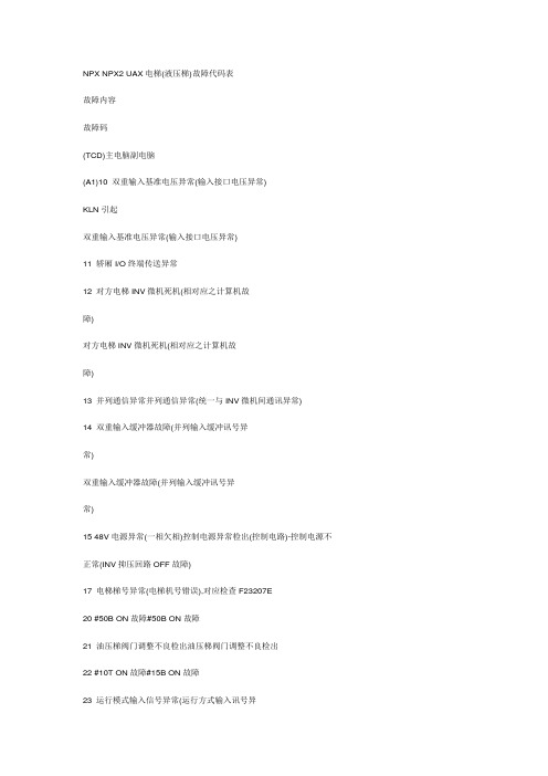 NPX NPX2 UAX电梯故障