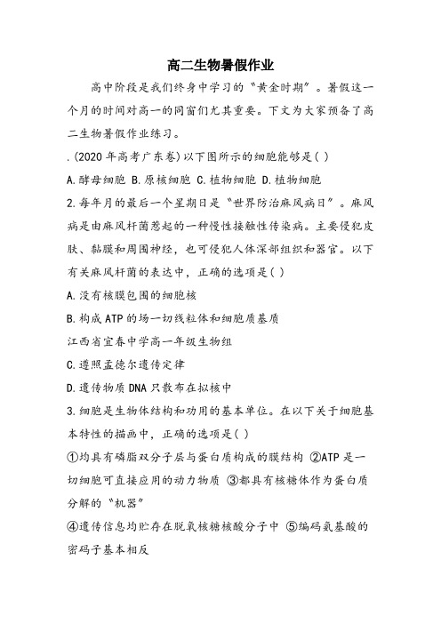 高二生物暑假作业