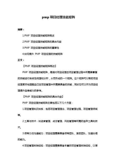 pmp项目经理技能矩阵