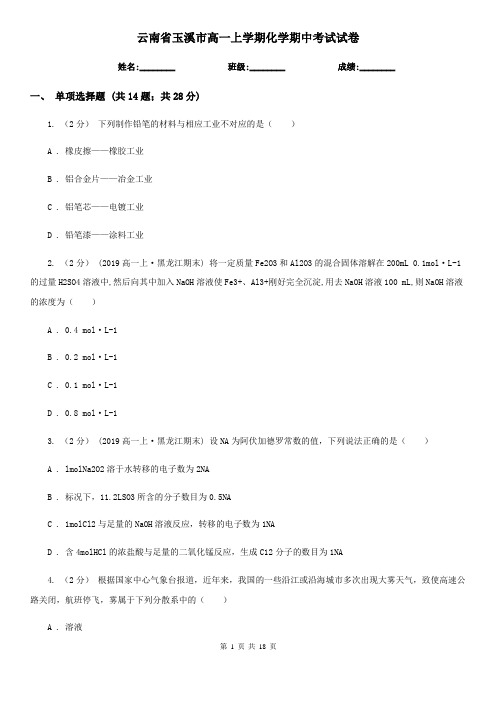 云南省玉溪市高一上学期化学期中考试试卷