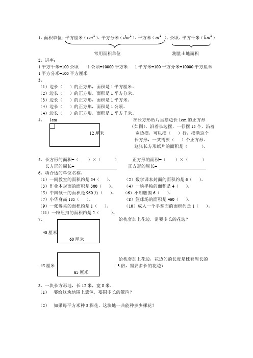 面积和面积单位复习