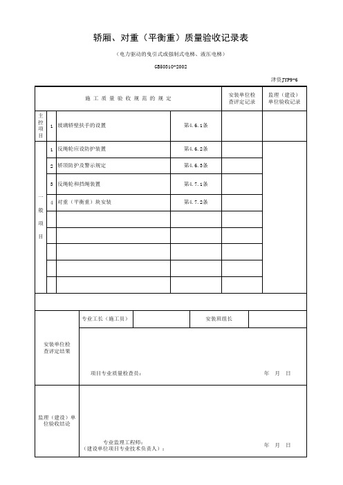 轿厢、对重(平衡重)质量验收记录表