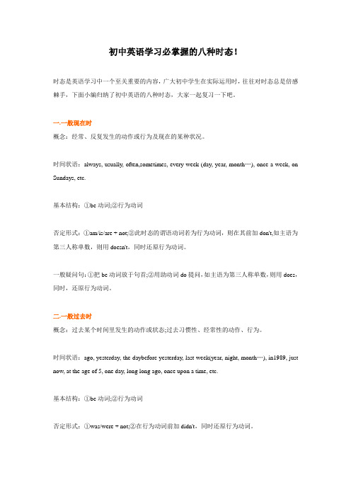 初中英语学习必掌握的八种时态