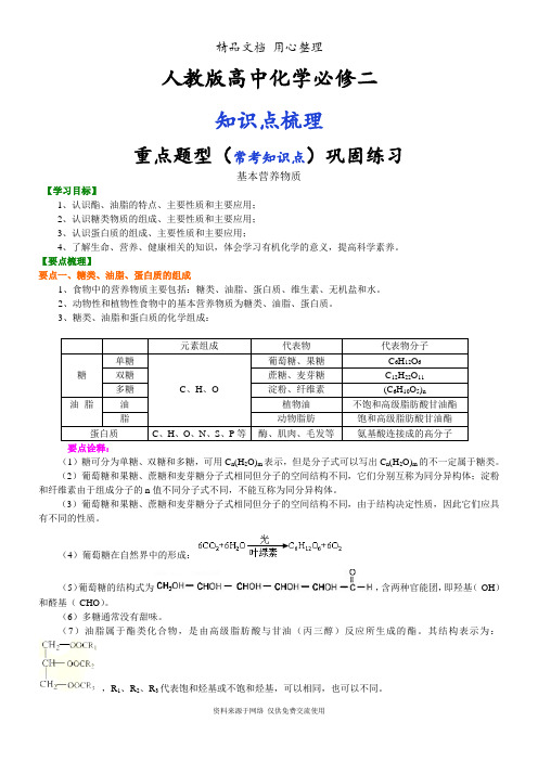人教版高中化学必修2[知识点整理及重点题型梳理]_基本营养物质
