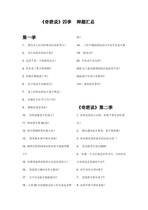 《奇葩说》四季辩题汇总