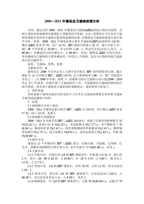 2006～2011年德保县艾滋病疫情分析