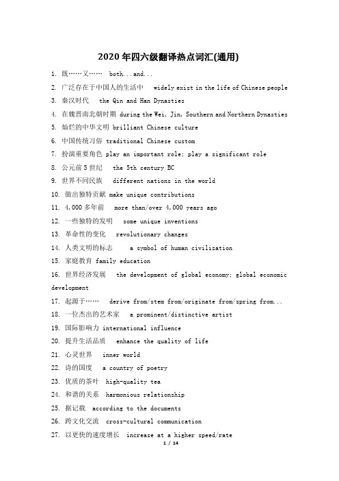 2020年四六级翻译热点词汇(通用) 