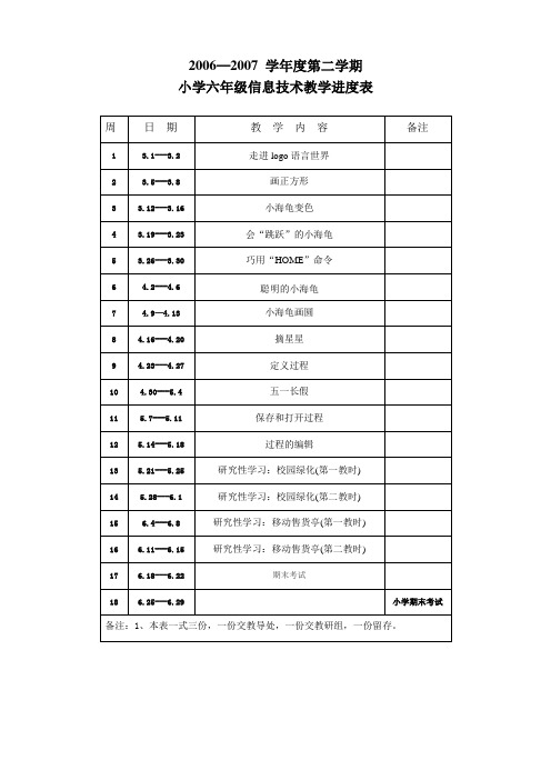 小学六年级计算机教学进程