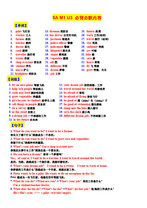 上海牛津版英语5A-M1U3知识点