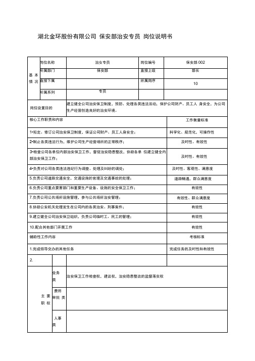 治安专员岗位说明书