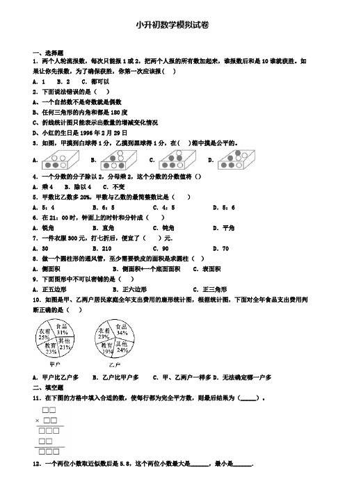 〖精选4套试卷〗江苏省扬州市2020年小升初达标测试模拟试题