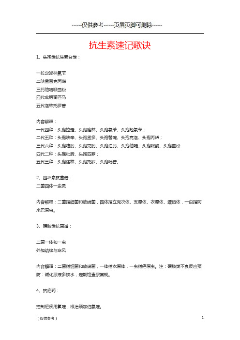 抗生素速记歌诀[参照模板]