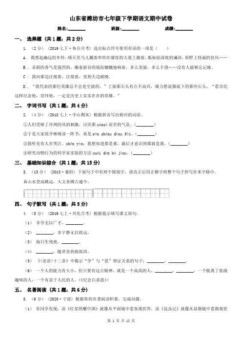 山东省潍坊市七年级下学期语文期中试卷