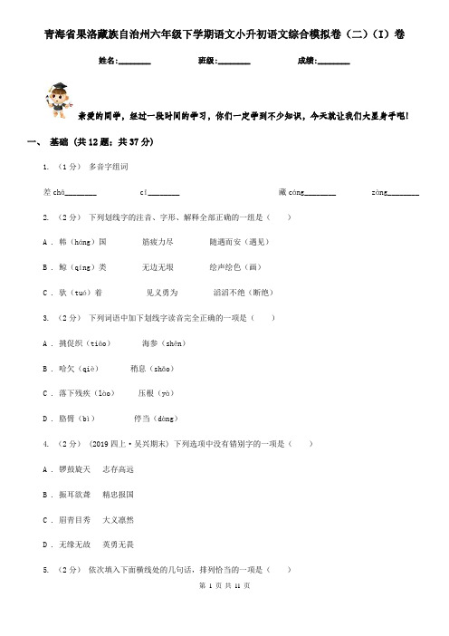 青海省果洛藏族自治州六年级下学期语文小升初语文综合模拟卷(二)(I)卷