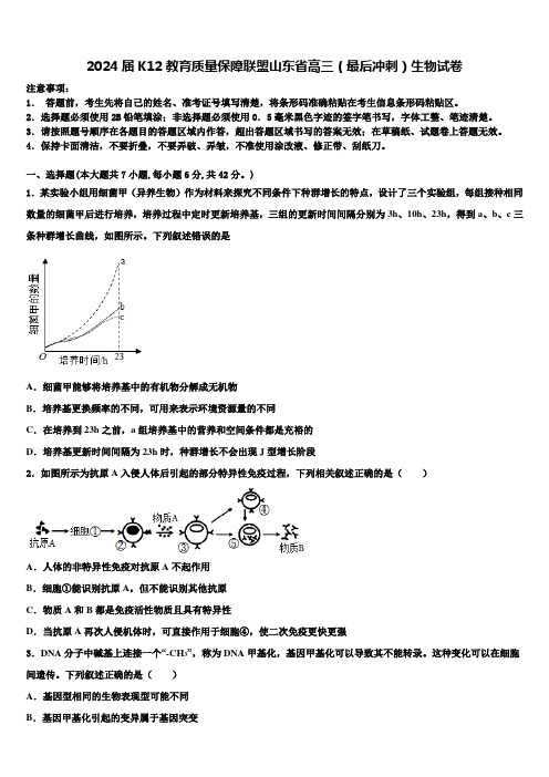 2024届K12教育质量保障联盟山东省高三(最后冲刺)生物试卷含解析