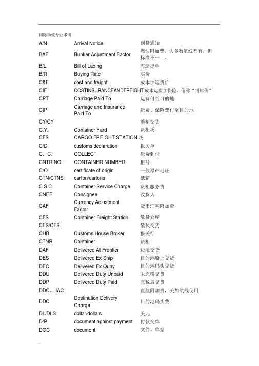 国际物流专业术语