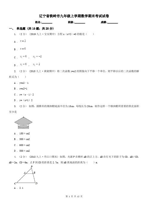 辽宁省铁岭市九年级上学期数学期末考试试卷