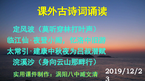 《定风波》《临江仙·夜登小阁,忆洛中旧游》《太常引·建康中秋夜为吕叔潜赋》《浣溪沙》优秀课件