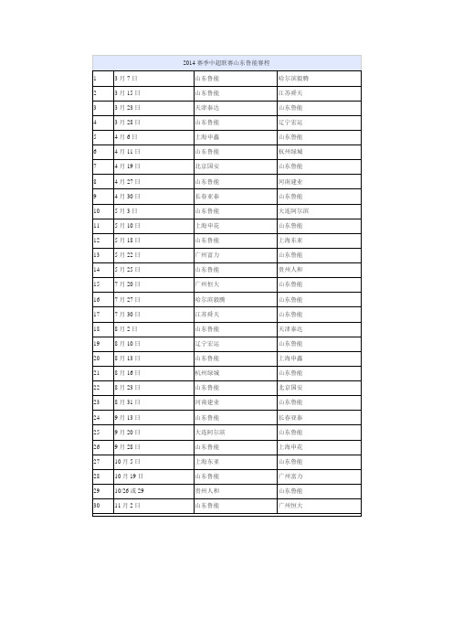 14年鲁能赛程