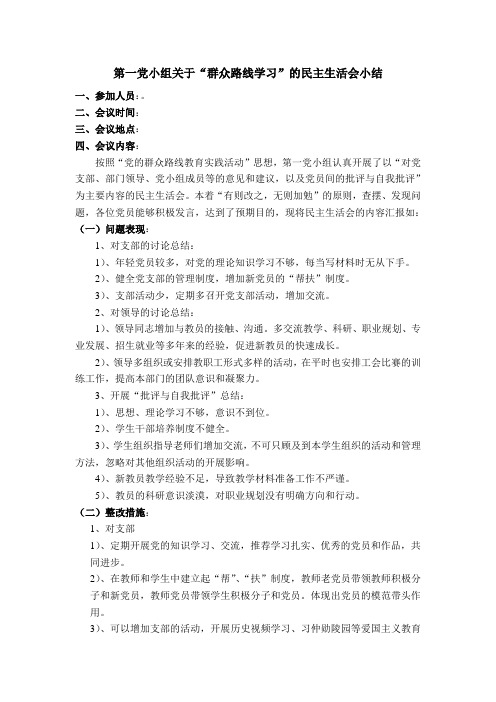 党的群众路线 教育实践活动 学习 党小组 民主生活会总结