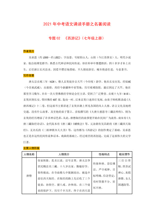 专题02 《西游记》(七年级上册)中考语文诵读手册之名著阅读