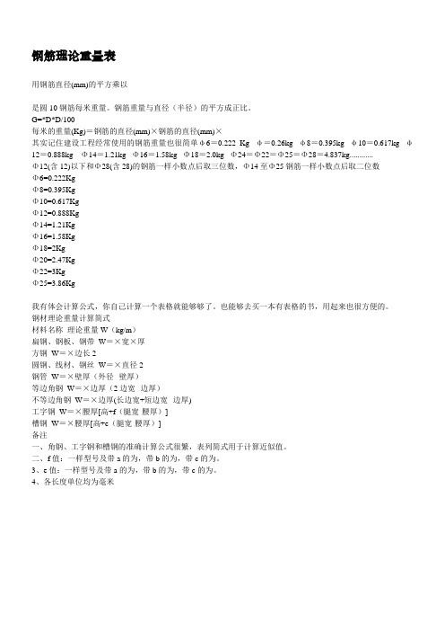 钢筋单位重量表