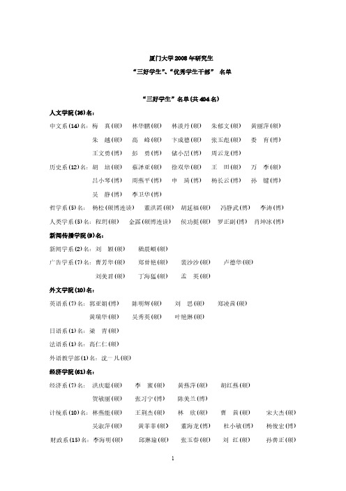 厦门大学2008年研究生