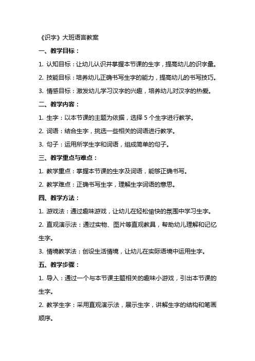 《识字》大班语言教案