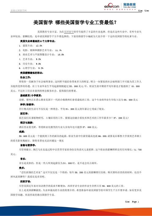 美国留学 哪些美国留学专业工资最低？