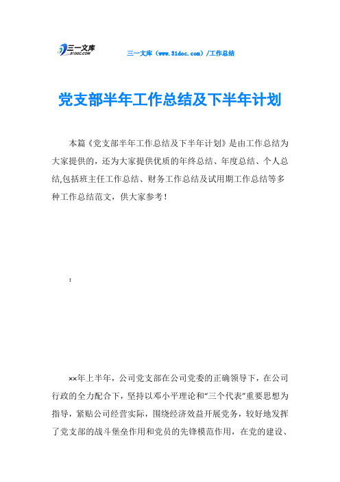 党支部半年工作总结及下半年计划