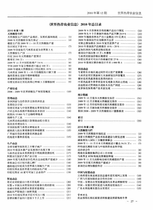 《世界热带农业信息》2010年总目录