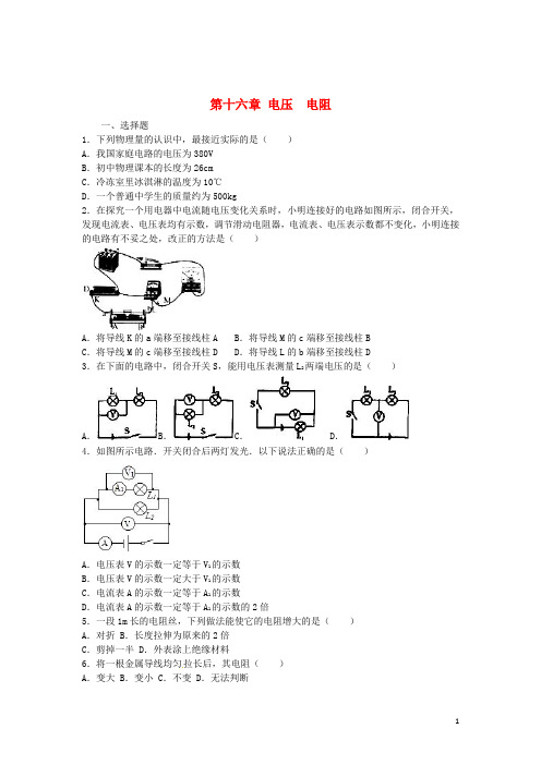 河南省商城二中中考物理小练习 第十六章 电压 电阻