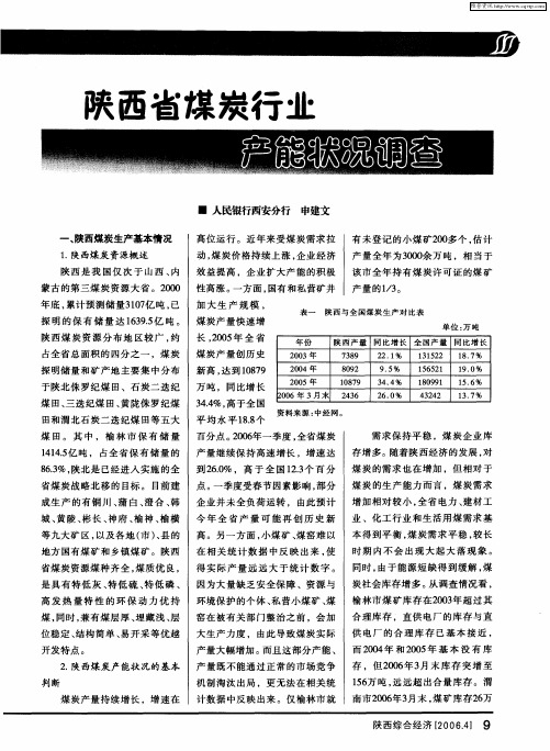 陕西省煤炭行业产能状况调查