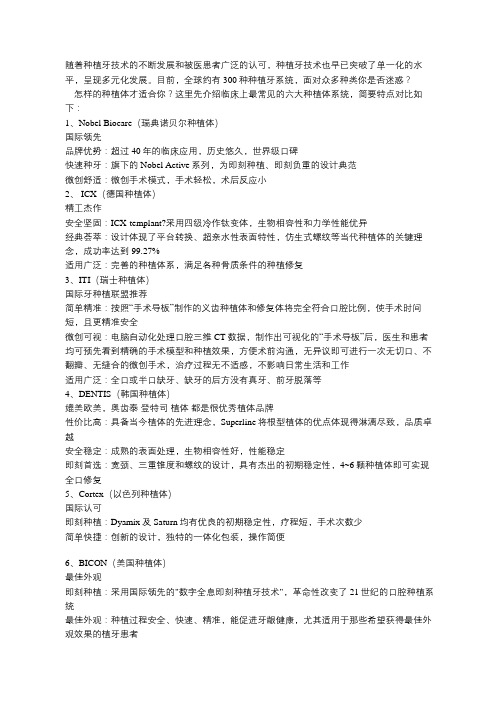 种植体排名种植体品牌大全
