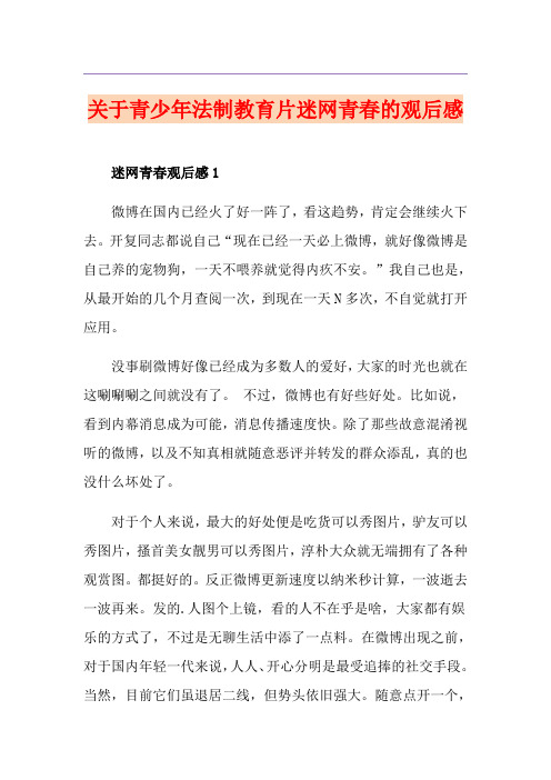 关于青少年法制教育片迷网青春的观后感