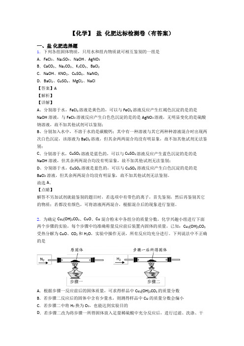 【化学】 盐 化肥达标检测卷(有答案)