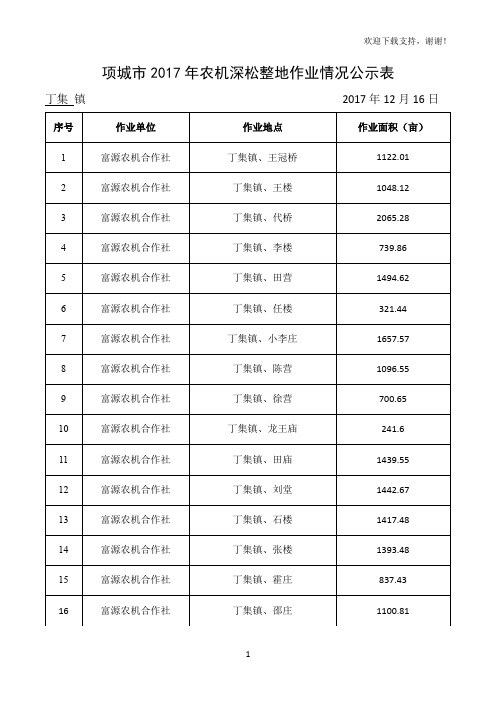 项城2017年农机深松整地作业情况公示表